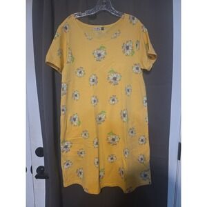 Sun Bay Yellow Floral Dress, Women's XL Vtg Print,‎ Short Sleeve, Garden Party